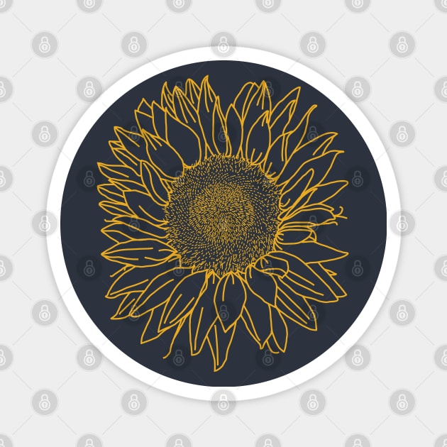 Sunflower Yellow Line Drawing Magnet by ellenhenryart